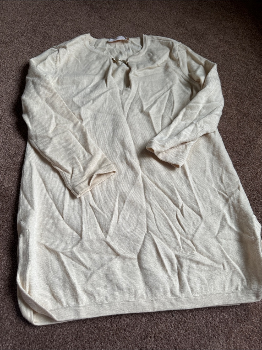 Tory Burch Cream Crewneck Sweater with Gold Neck Clasp